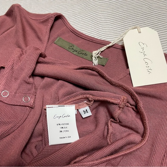 🇺🇸W15-16 ENZA COSTA Silk Rib Overlap Long Sleeve Bodysuit - Picture 6 of 8